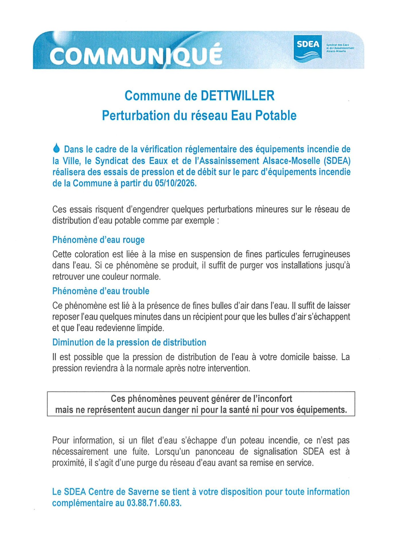 SDEA Alsace-Moselle – Perturbations mineures sur le réseau d&rsquo;eau